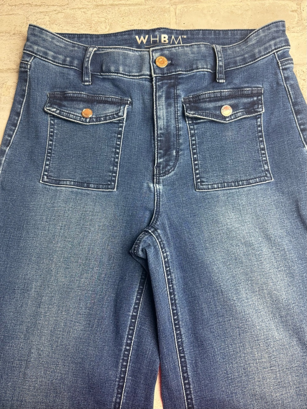 White House Black Market Wide Leg Jeans Front Button Patch Pockets 8 😍